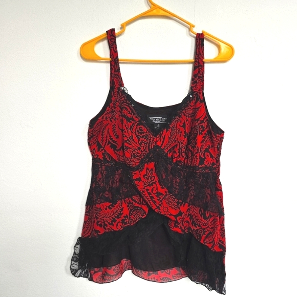Stylish Red and Black Lace Camisole